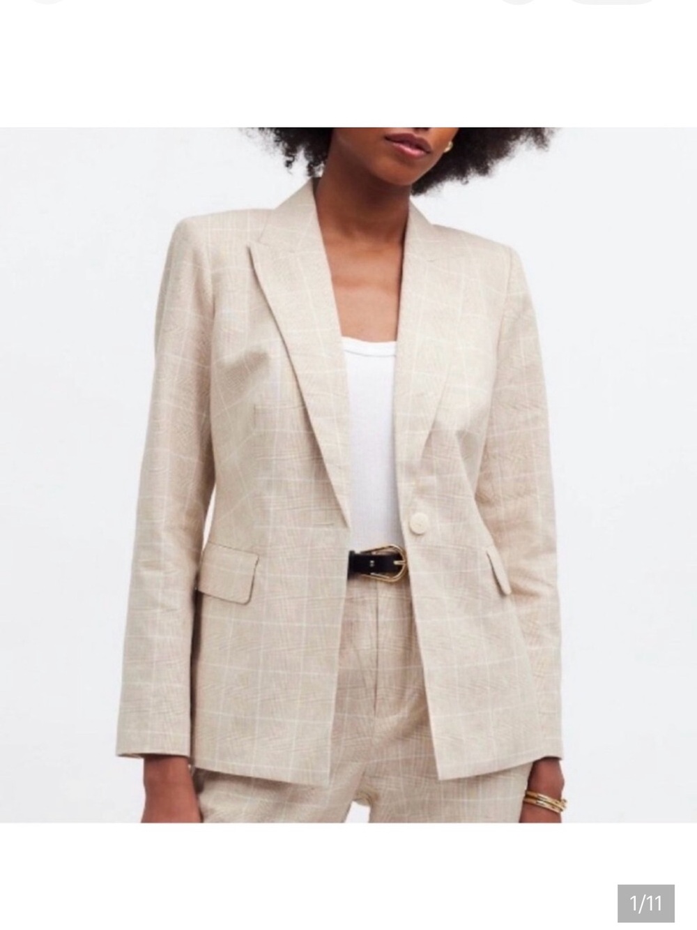 Madewell Cream Plaid Single-Button Blazer